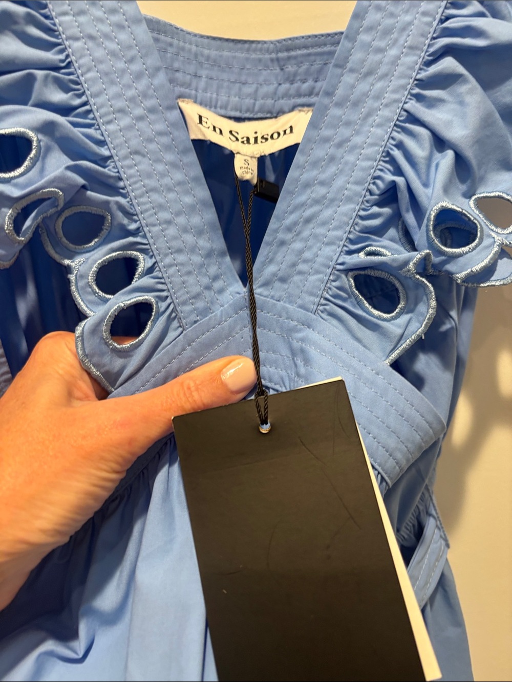 En Saison Sky-Blue Eyelet Ruffle Strap Dress - Picture 2 of 3